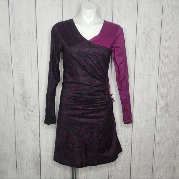 SkunkFunk Purple & Black Colorblock Digital Flower Dot Print Open Side Detail - Picture 1 of 8